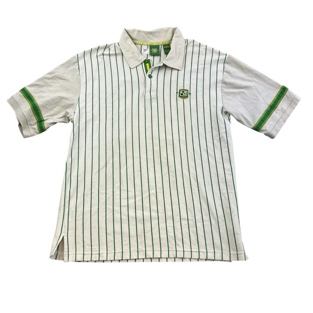 Def Jam University Polo Shirt Mens XXL White Green Striped Casual Hip Hop